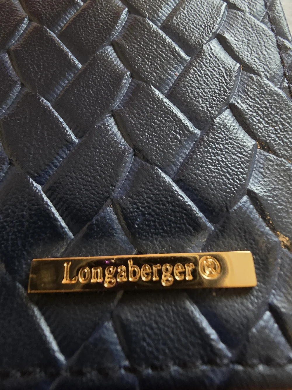 Longaberger Navy Blue ✨ Woven Leather Long Wallet / Checkbook Cover, Like New!